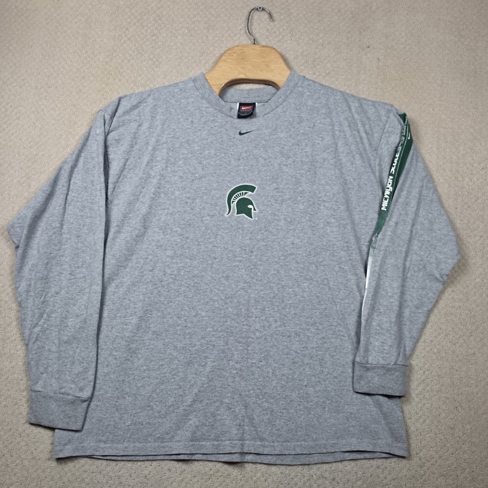 Vintage Y2K Nike Michigan State Spartans T-Shirt Mens L Gray Center Swoosh 90s - Picture 2 of 10